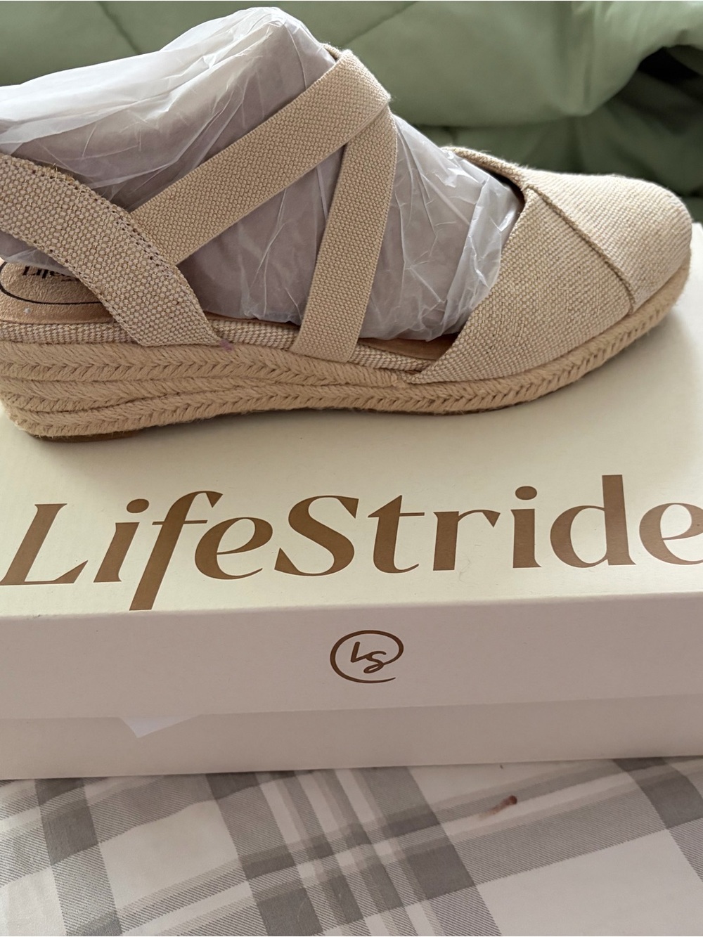 Life Stride Women's Beige Espadrille Wedge Sandals